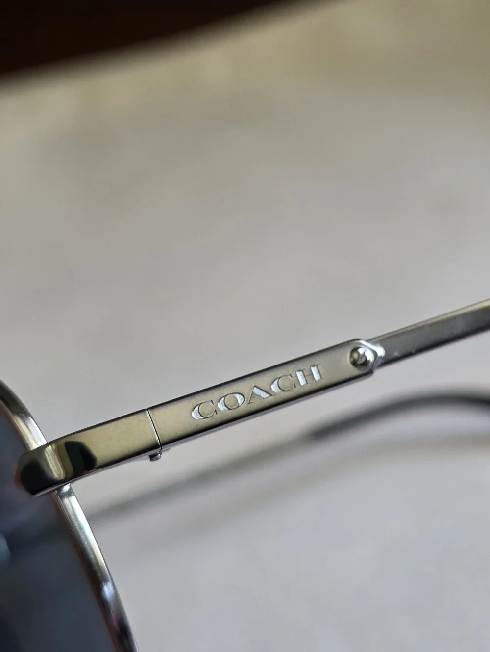 Coach CAY91 C Hardware Aviator Sunglasses Shiny Gunmetal Blue Metal